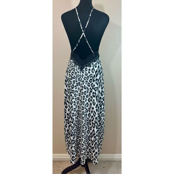 Victoria’s Secret Blue Black Leopard Print Midi Lingerie Lace V-Neck Slip Dress - Picture 4 of 10